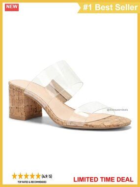 Coutgo Women's Clear Heeled Sandals Transparent Chunky Block Heels Mules